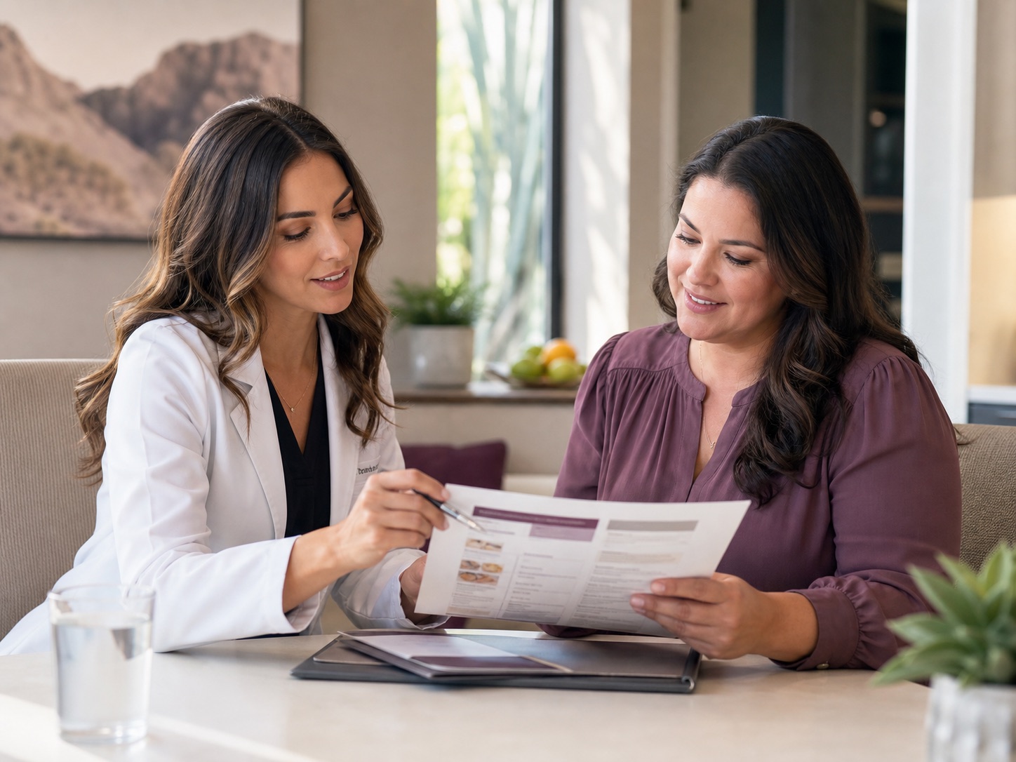 Clinician reviewing a personalized health and lifestyle plan with an adult patient.